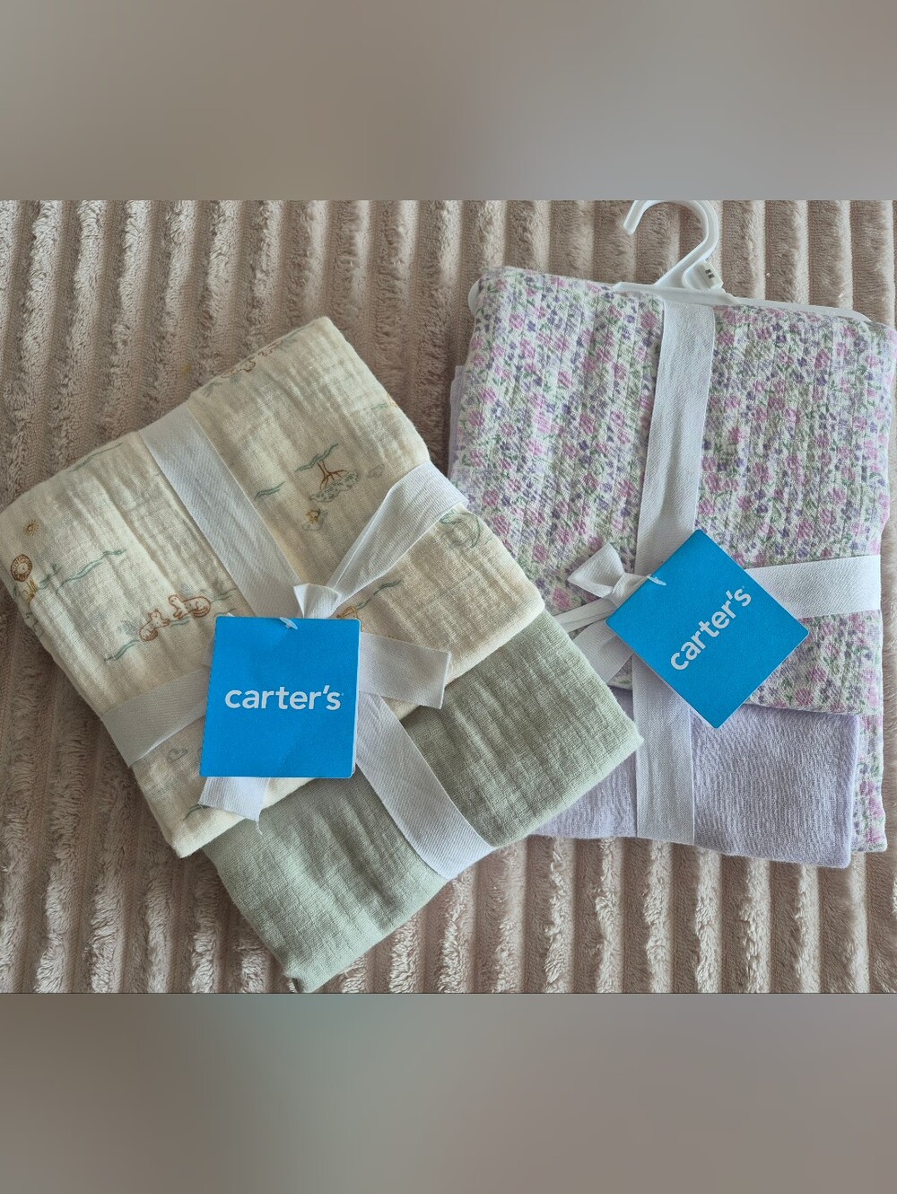 carter's Baby Girls Floral and Pastel Muslin Bottoms - Lavender & Light Green
